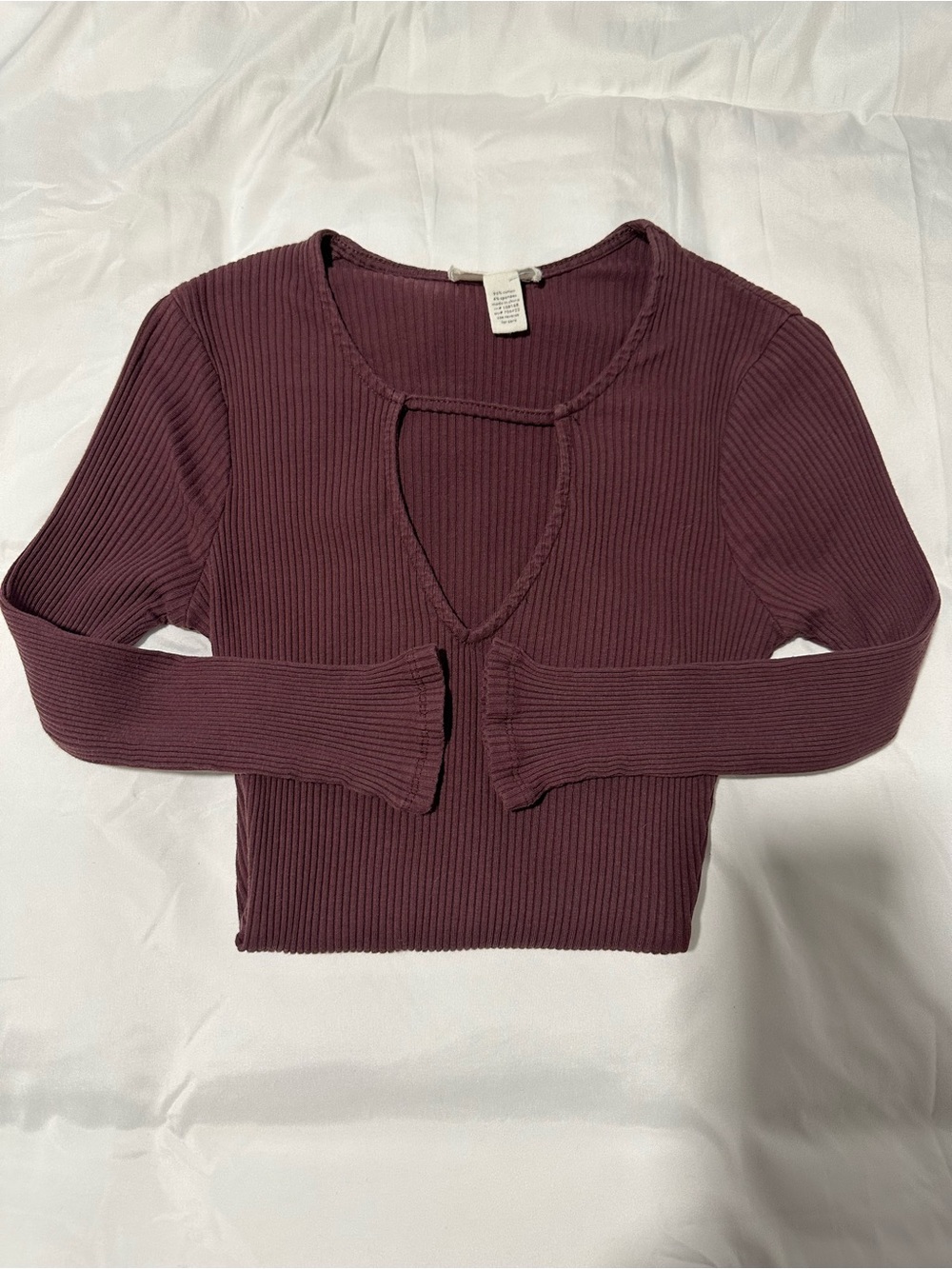 Full Tilt Ribbed Keyhole 3/4 Ruffle-Sleeve Bodysuit - Burgundy